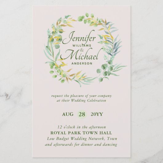 Natuur Liefhebbers Bruiloft Foral Groen Rustiek Bo (Voorkant)