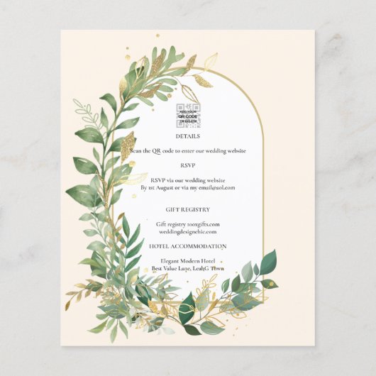 Natuur Liefhebbers Bruiloft Foral Groen Rustiek Bo Flyer (Achterkant)