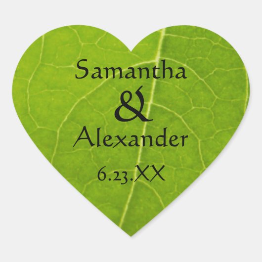 Natuur liefhebbers groen blad bruiloft hart sticker (Voorkant)