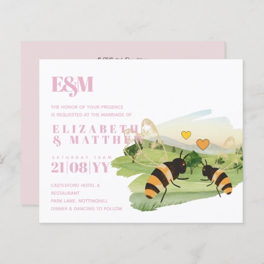 Natuur Liefhebbers Platteland Bijen Bruiloft (Voorkant / Achterkant)