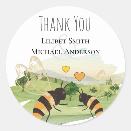 Natuur liefhebbers platteland bijen bruiloft ronde sticker (Voorkant)
