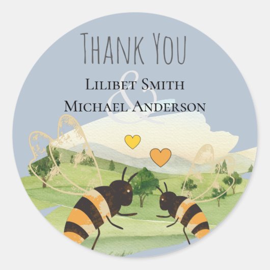 Natuur Liefhebbers Platteland Bijen Bruiloft Ronde Sticker (Voorkant)