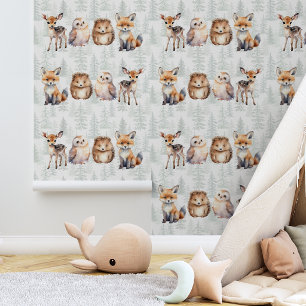 natuur lieve baby dieren bos aquarel behang
