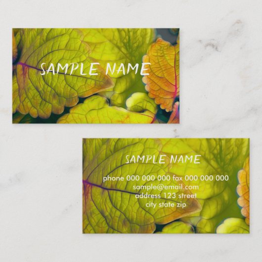 natuur lime groen bladeren foto kunst planten visitekaartje (Voorkant / Achterkant)
