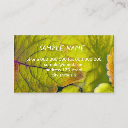 natuur lime groen bladeren foto kunst planten visitekaartje (Achterkant)