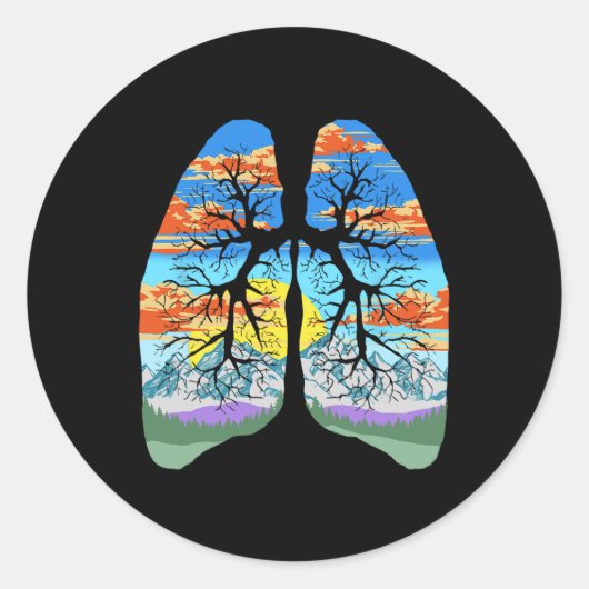 Natuur longen buiten- en aardedagbomen en berg ronde sticker (Voorkant)