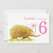 Natuur lopen echidna meisjes 6e verjaardag uitnodi kaart (Voorkant)