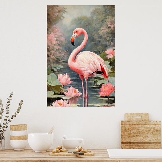 Natuur Lotus Vijver Roze Flamingo  Poster (Keuken)