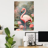 Natuur Lotus Vijver Roze Flamingo Poster (Thuiskantoor)