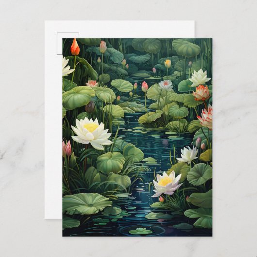 Natuur Lotus Waterlelie Vijverlandschap Aankondigingskaart (Voorkant / Achterkant)