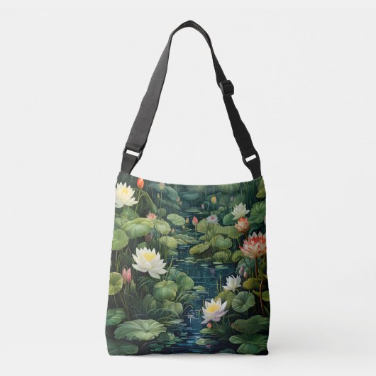 Natuur Lotus Waterlelie Vijverlandschap Crossbody Tas (Voorkant)