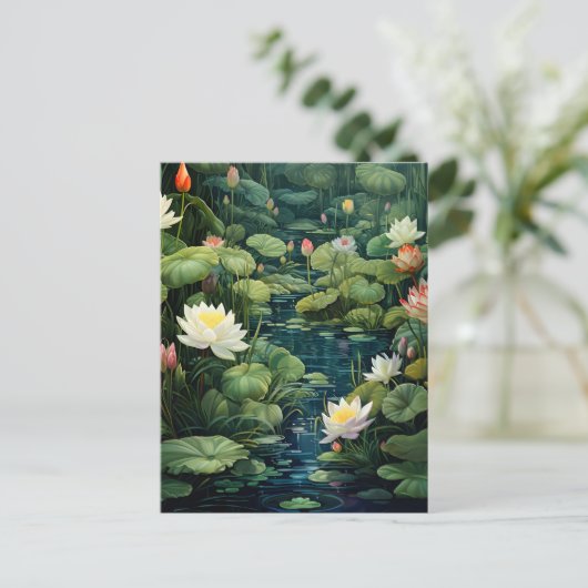 Natuur Lotus Waterlelie Vijverlandschap Feestdagenkaart (Staand voorkant)