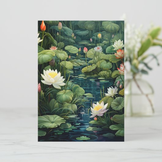 Natuur Lotus Waterlelie Vijverlandschap Feestdagenkaart (Staand voorkant)