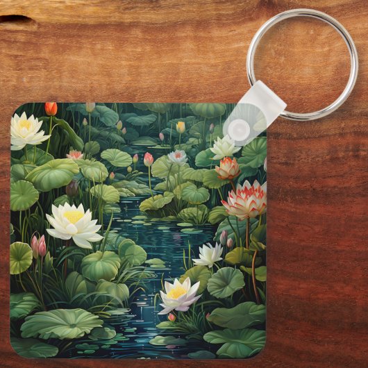 Natuur Lotus Waterlelie Vijverlandschap Sleutelhanger (Achterkant)
