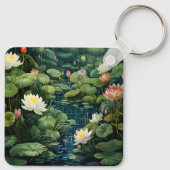 Natuur Lotus Waterlelie Vijverlandschap Sleutelhanger (Achterkant)