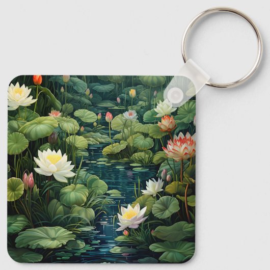 Natuur Lotus Waterlelie Vijverlandschap Sleutelhanger (Achterkant)
