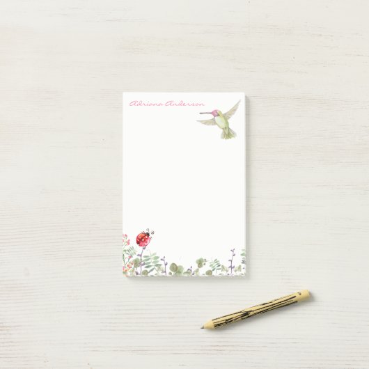 Natuur Lover | Hummingbird Ladybug Garden Monogram Post-it® Notes (Op bureau)