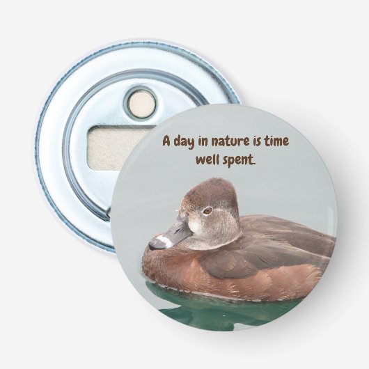 Natuur Lover Ring-necked Duck Foto Vrouw Bird Button Flesopener (Voorkant)