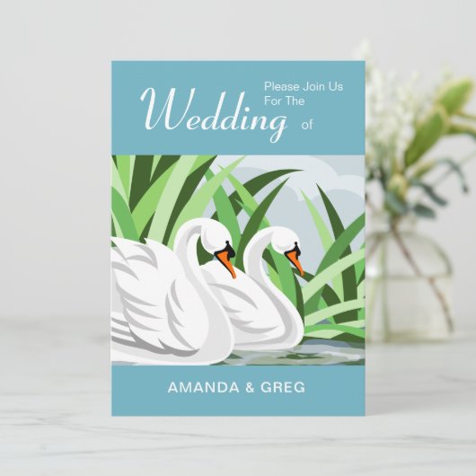 Natuur Lovers Swan Wedding Uitnodiging (Staand voorkant)