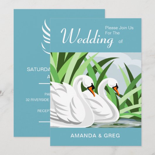Natuur Lovers Swan Wedding Uitnodiging (Voorkant / Achterkant)