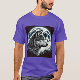 Natuur Maan Alpha Schattige Wolf Maan natuur retro T-shirt