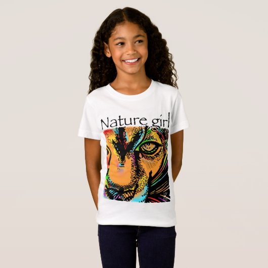 Natuur meisje leeuwenregenboogdieren t-shirt (Voorkant volledig)