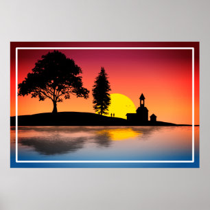 Natuur Meren Bomen Koppel Silhouet Kunstwerk-57178 Poster