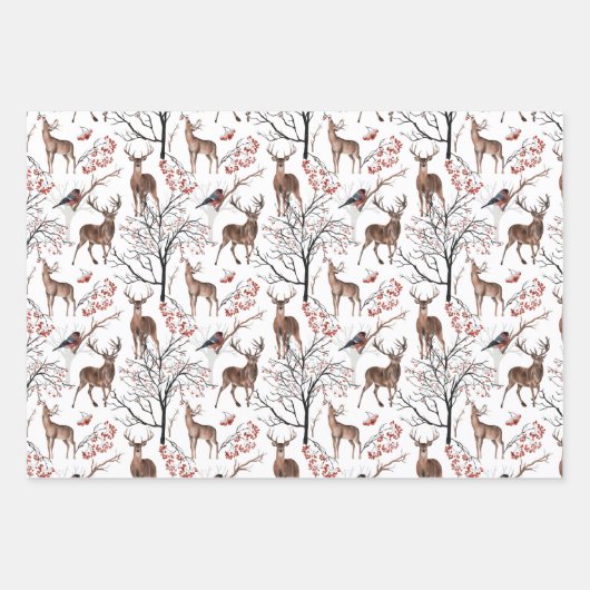 Natuur met kerst met wilde dieren  inpakpapier vel (Voorkant)
