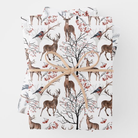 Natuur met kerst met wilde dieren  inpakpapier vel (In situ)