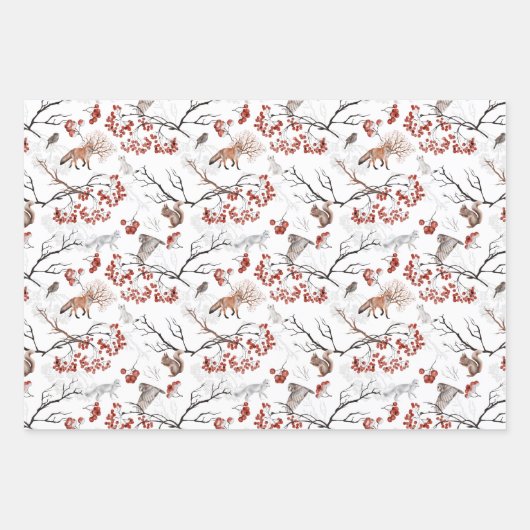 Natuur met kerst met wilde dieren  inpakpapier vel (Voorkant 3)
