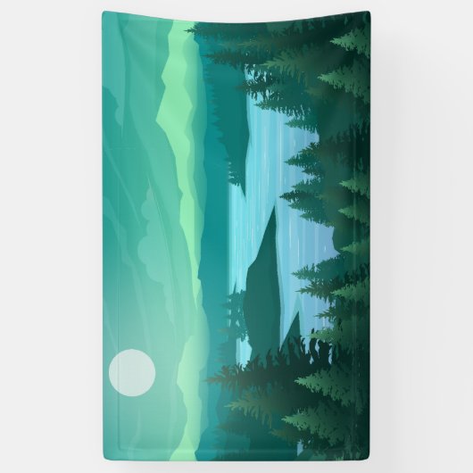 Natuur met rivieren en heuvels spandoek (Verticaal)