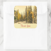 Natuur met sneeuwbedekking pijnbomen Foto Dank u Vierkante Sticker (Tas)