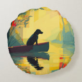 Natuur Minimalistische Zwarte Labrador Kano Rond Kussen (Achterkant)