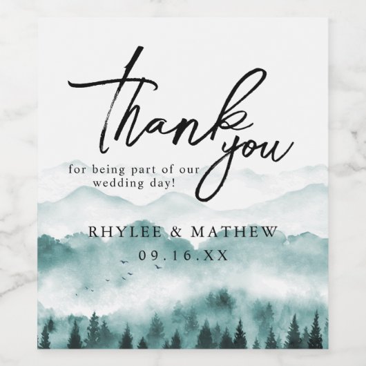 Natuur Mountain Pine Trees Hartelijk dank Wijn Etiket (Enkel label)