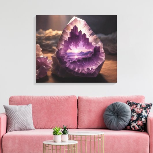 Natuur Mountain Sunrise Crystal Amethyst Canvas Afdruk (Insitu (Woonkamer))