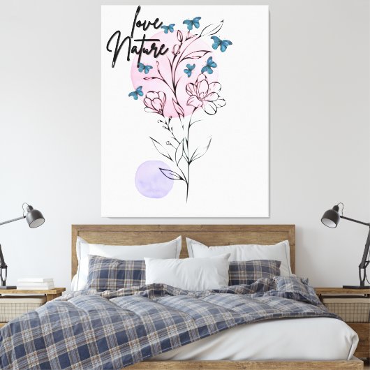 Natuur muur minimalistische bloemenillustratie Pos Canvas Afdruk (Insitu (Slaapkamer))