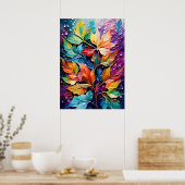 Natuur muurkunst, levendige kleur bladeren dauwdru poster (Keuken)