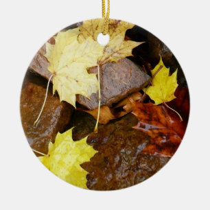 Natuur natte bladeren en rotsen keramisch ornament