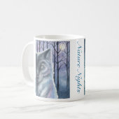 "Natuur Nights Wolf & Snowy Owl" Originele Art Mok (Voorkant links)