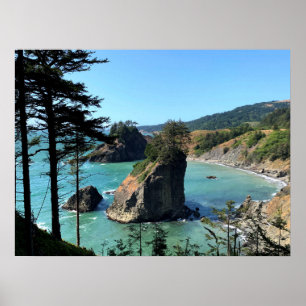 Natuur Oregon Coast Sunny Beach Rocks Foto Poster