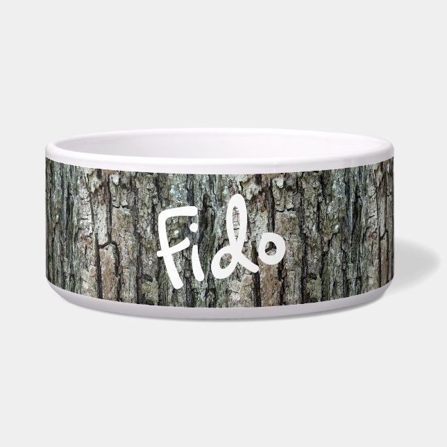 Natuur Oude ringloop Bark Aangepaste huisnaam Voerbakje (Voorkant)