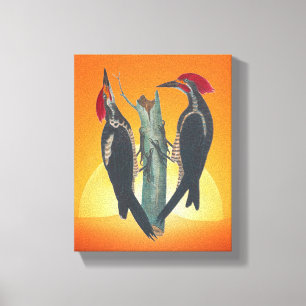 Natuur Paar Wild WoodPeckers Canvas Afdruk