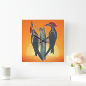 Natuur Paar Wild WoodPeckers Vierkante Klok (Huis)