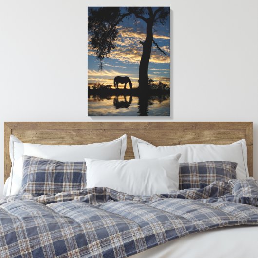  Natuur Paarden en Pond Landschap Canvas Afdruk (Insitu (Slaapkamer))