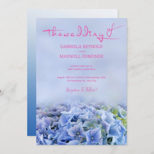Natuur Paarse Blauwe Hydrangea Bruiloft Kaart (Voorkant / Achterkant)