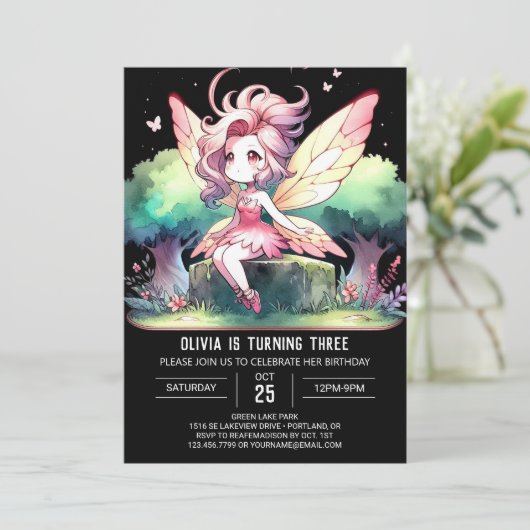 Natuur Pastel Fairy Verjaardag Kaart (Staand voorkant)