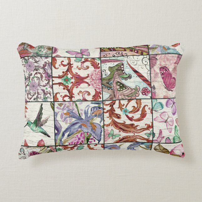 Natuur Patchwork: Chique naadloze achtergrond Accent Kussen (Voorkant)