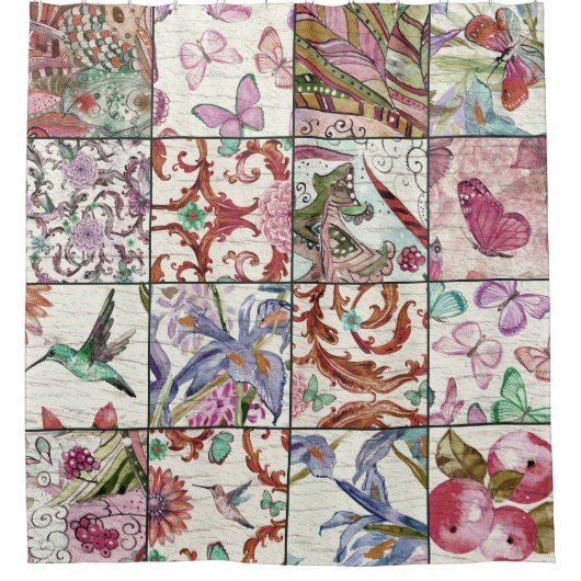 Natuur Patchwork: Chique naadloze achtergrond Douchegordijn (Voorkant)