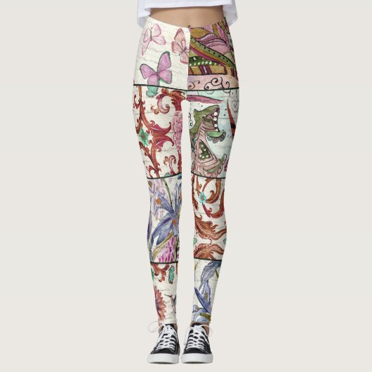 Natuur Patchwork: Chique naadloze achtergrond Leggings (Voorkant)