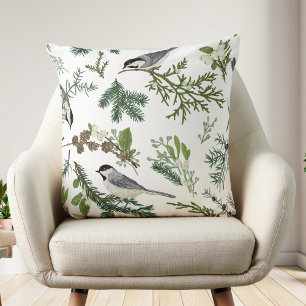 natuur patroon met vogeltjes & winterse planten kussen